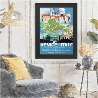 Poster Mapa Romântico de Veneza de Lua de mel - Itália