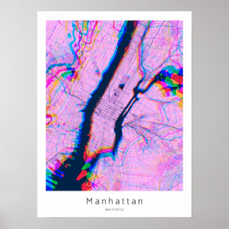 Poster Mapa rosa Abstrato Nova Iorque de Manhattan