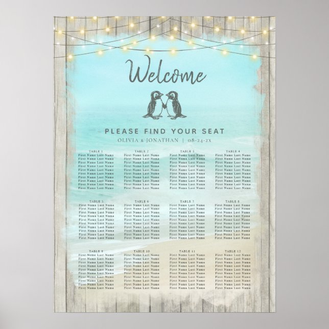Poster Mapa Rustic Beach Penguins Casando (Frente)