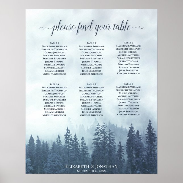 Poster Mapa Rustic Blue Forest 6 Mesa Casamento (Frente)