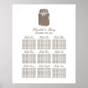 Poster Mapa Rustic Burlap Mason Jar - Seating Chart