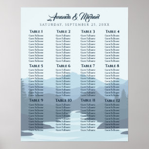 Poster Mapa Rustic Misty Mountain Wedding Seating Chart