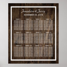 Pôster Mapa Rustic Wood Country Barn Weding Seating Chart