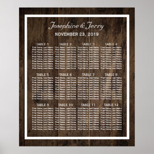 Pôster Mapa Rustic Wood Country Barn Weding Seating Chart