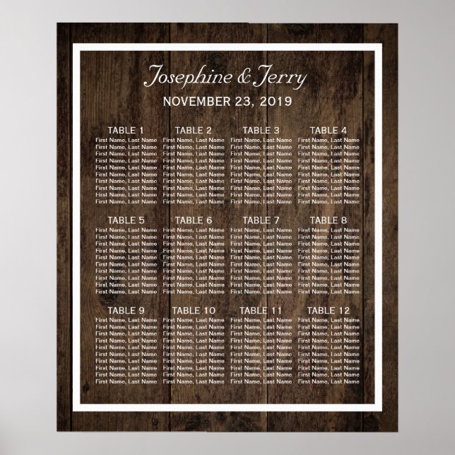 Pôster Mapa Rustic Wood Country Barn Weding Seating Chart (Frente)