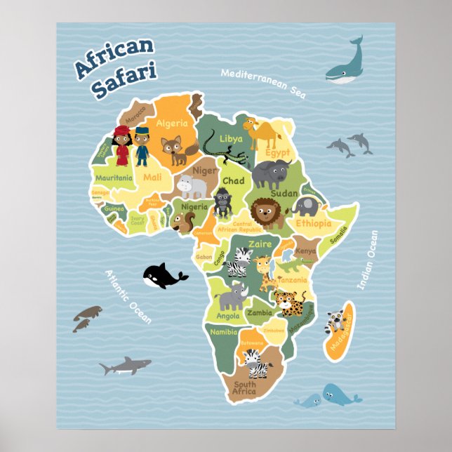 Pôster Mapa Safari Africano (Frente)