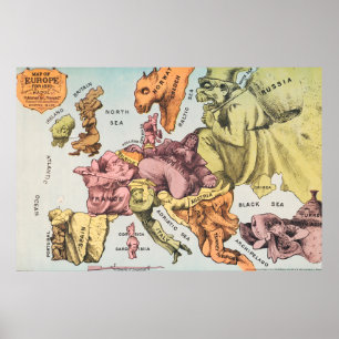 Poster Mapa satírico russo satírico da Vintage