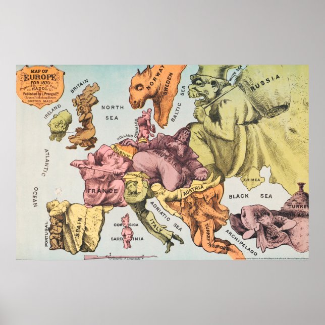 Poster Mapa satírico russo satírico da Vintage (Frente)