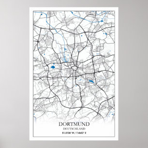 Poster Mapa Simples da Cidade de Dortmund Alemanha Viagen