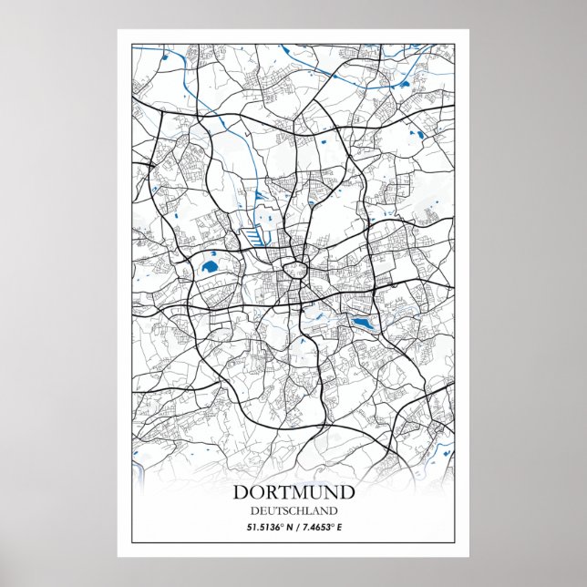 Poster Mapa Simples da Cidade de Dortmund Alemanha Viagen (Frente)