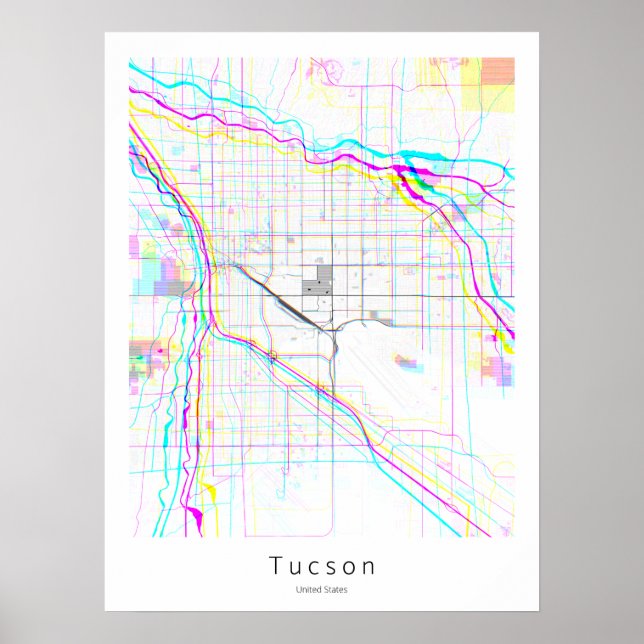 Poster Mapa Simples de Abstrato Branco da Arizona Tucson (Frente)