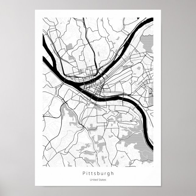 Poster Mapa Simples Moderno da Pensilvânia em Pittsburgh (Frente)