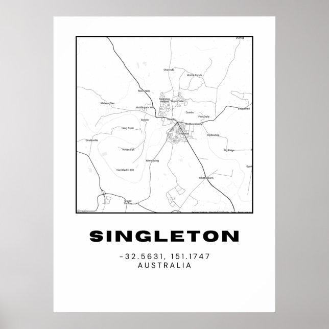 Poster Mapa Singleton Minimalista com Coordenadas (Frente)