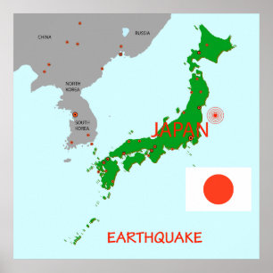 Poster Mapa Sísmico do Terremoto no Japão