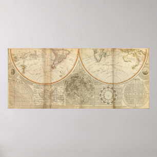 Pôster Mapa sul do hemisfério do mundo