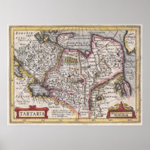 Pôster Mapa Tatário Antiquado da Ásia Central e Norte