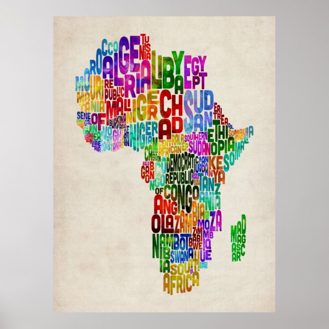 Pôster Mapa tipográfico da África (Frente)