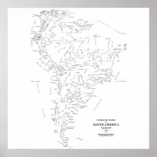 Pôster Mapa tipográfico de Ámérica do Sul