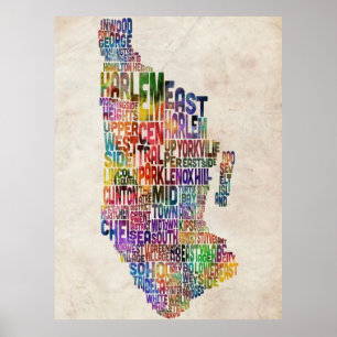 Poster Mapa tipográfico de Manhattan New York
