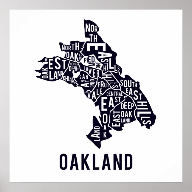 Pôster Mapa Tipográfico de Oakland (Frente)