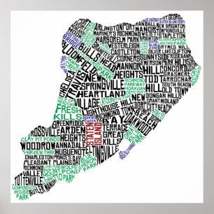 Pôster Mapa tipográfico de Staten Island, Nova Iorque Im