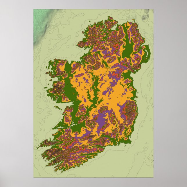 Poster Mapa topográfico da Irlanda (Frente)