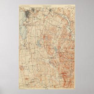 Poster Mapa topográfico de Burlington Vermont do vintage