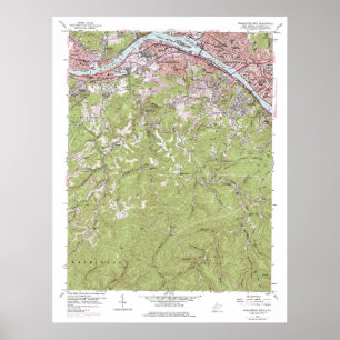 Poster Mapa topográfico de Charleston West Virginia do