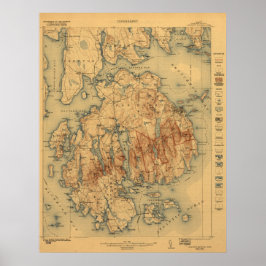 Poster Mapa Topográfico do Acadia National Park 1922