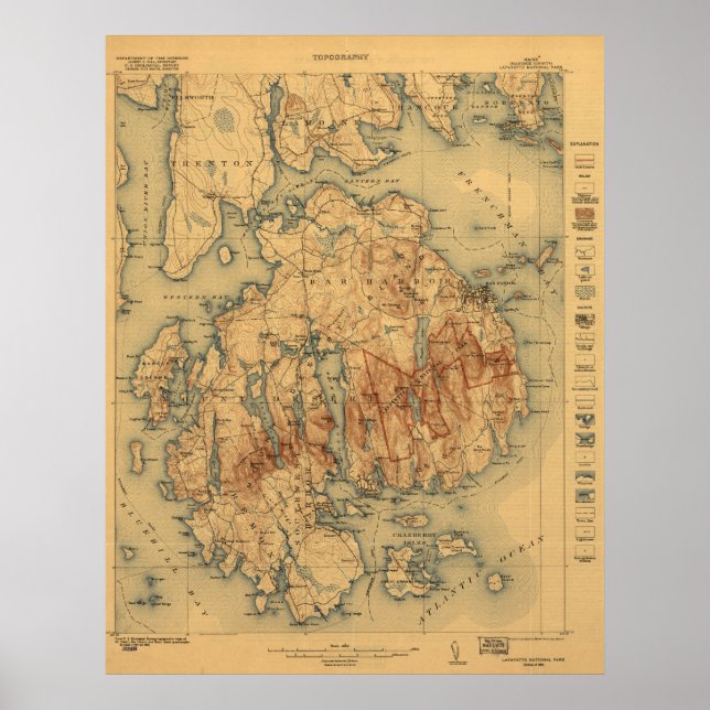 Poster Mapa Topográfico do Acadia National Park 1922 (Frente)