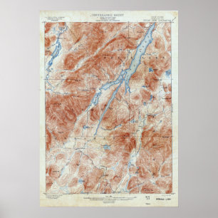 Pôster Mapa Topográfico do Lago Indígena Vintage em Nova