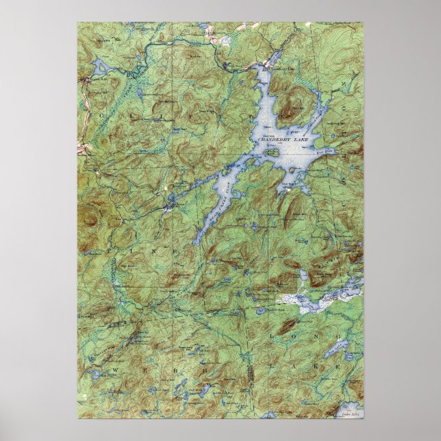 Poster Mapa Topográfico do Lago Vintage Cranberry New Yor (Frente)
