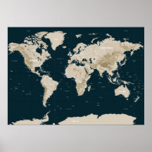 Mapa Topográfico do Mundo em Tan