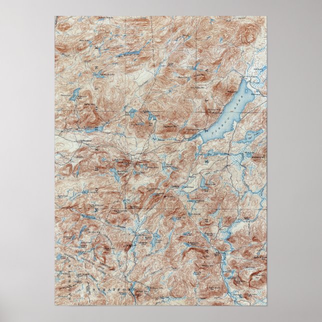 Poster Mapa Topográfico do Vintage Piseco Lake New York (Frente)