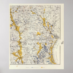 Pôster Mapa Topográfico e Glacial de New Hampshire