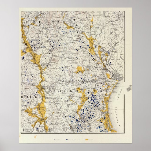 Pôster Mapa Topográfico e Glacial de New Hampshire (Frente)