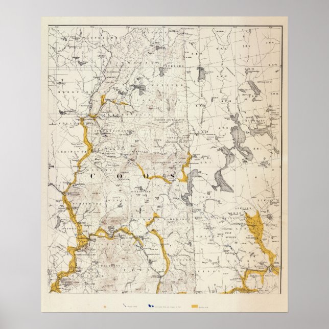 Poster Mapa Topográfico e Glacial de New Hampshire 3 (Frente)