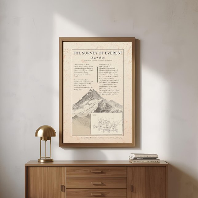 Poster Mapa Trigonométrico Vintage de 1858 do Everest (Criador carregado)