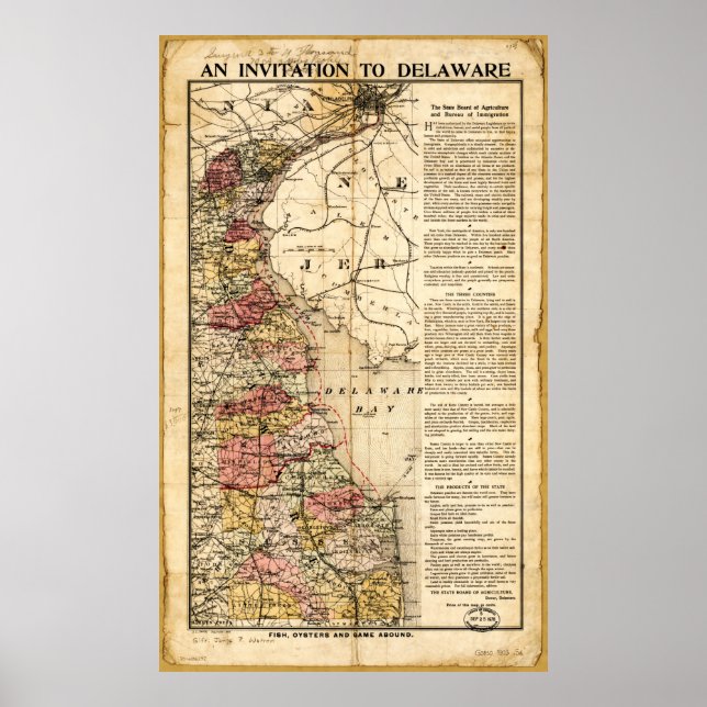 Poster Mapa "Um Convite para Delaware" (1903) (Frente)