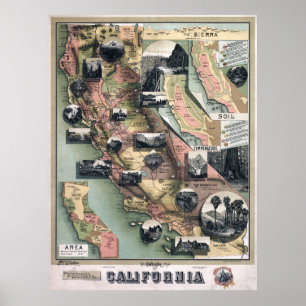 Poster Mapa Único da Califórnia (1888)