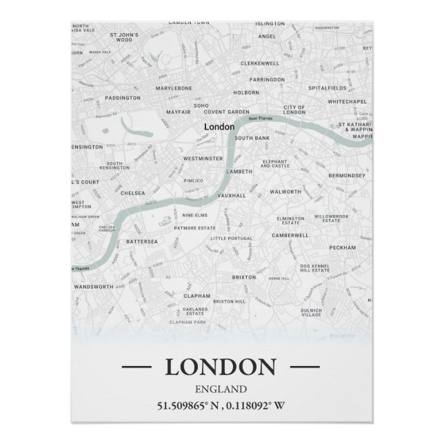 Pôster Mapa urbano clássico de Londres, Inglaterra (Frente)
