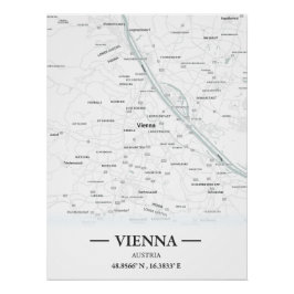 Pôster Mapa urbano clássico de Viena, Áustria