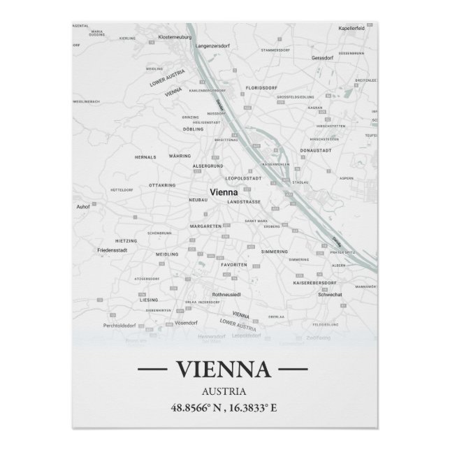 Pôster Mapa urbano clássico de Viena, Áustria (Frente)