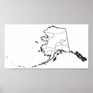 Pôster Mapa vazio do esboço das cidades de Alaska
