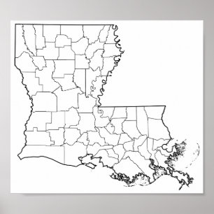 Poster Mapa vazio do esboço das paróquias de Louisiana