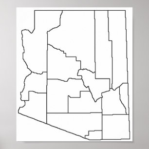 Pôster Mapa vazio do esboço dos condados da arizona