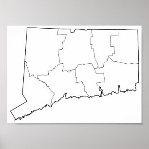 Pôster Mapa vazio do esboço dos condados de Connecticut