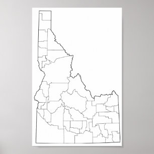 Poster Mapa vazio do esboço dos condados de Idaho