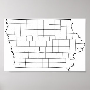 Poster Mapa vazio do esboço dos condados de Iowa