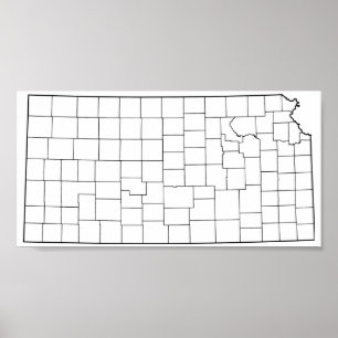 Pôster Mapa vazio do esboço dos condados de Kansas